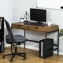 Voir la diapositive 2 : HOMCOM Bureau style industriel dim. 110L x 55l x 75H cm cm tiroir + 2 tiroirs piètement métal noir plateau MDF aspect bois