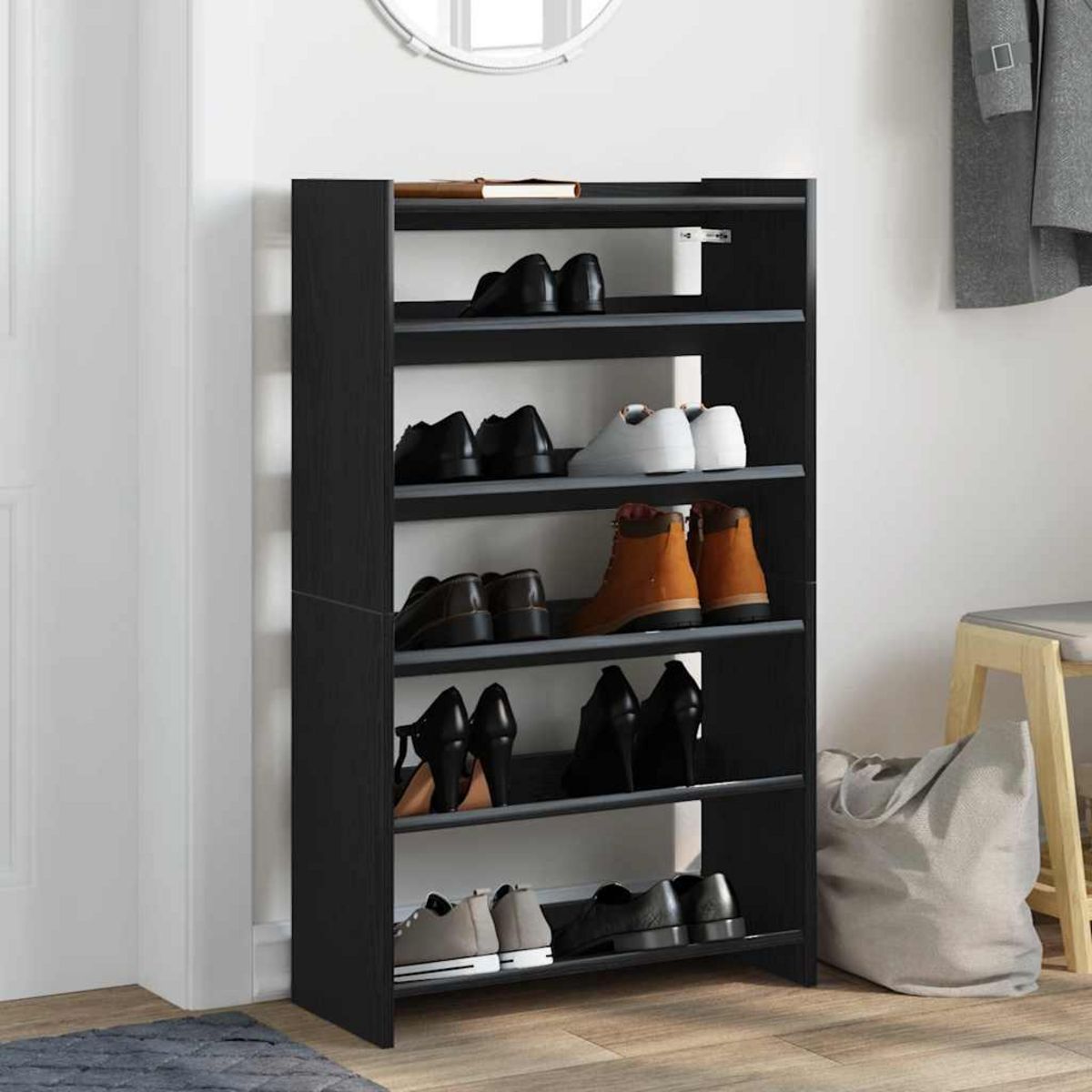 VIDAXL Etagere a chaussures noir 60x25x100 cm bois d'ingenierie