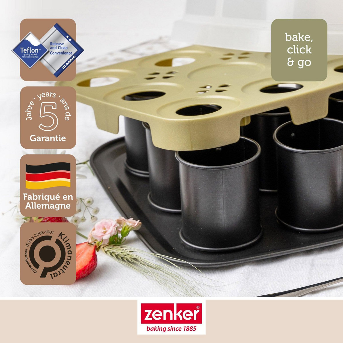 ZENKER Moule à gâteaux individuels 9 empreintes avec couvercle 29 x 29 cm Zenker Bake Click and Go