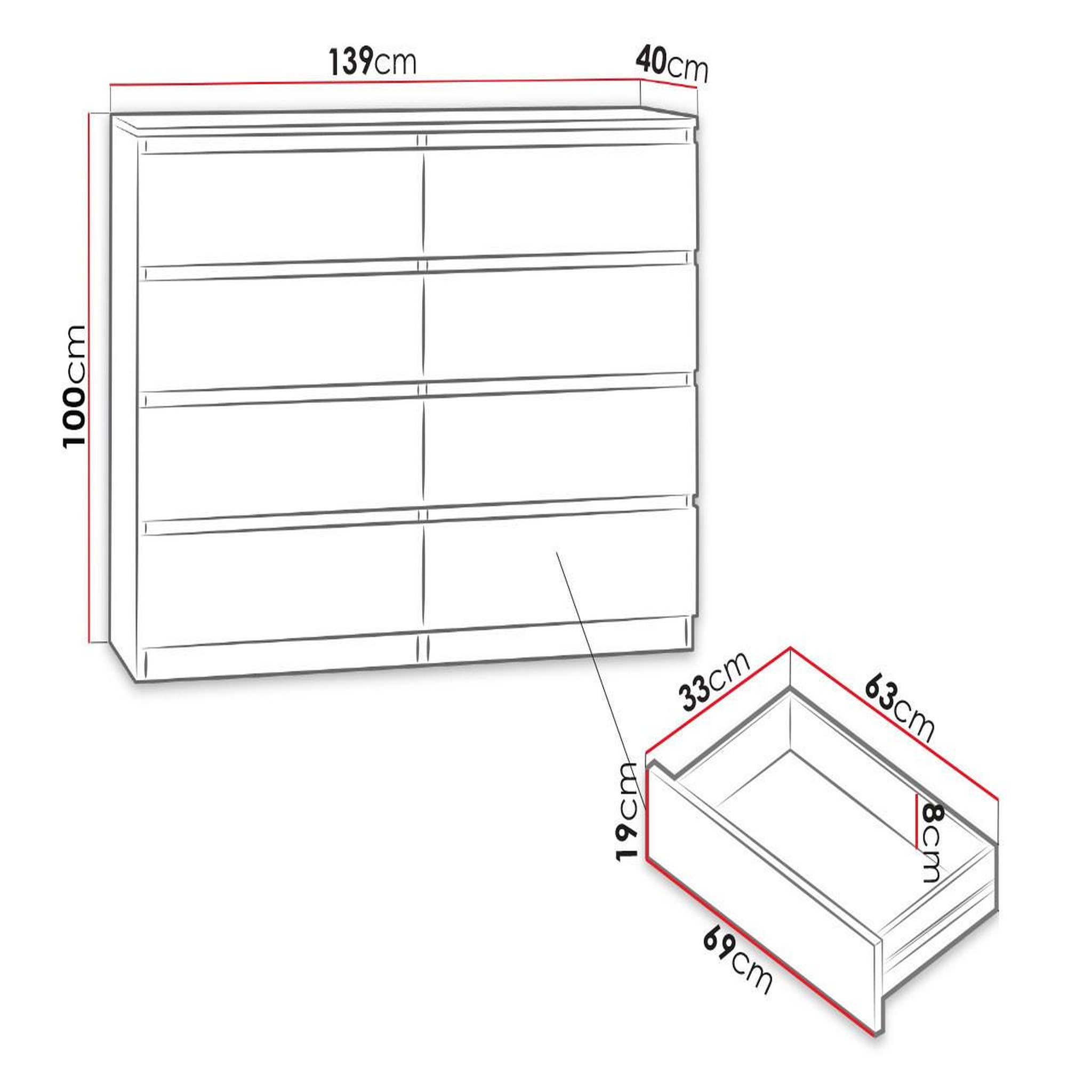Voir la diapositive 3 : BEST MOBILIER Celia - commode 8 tiroirs - effet bois - 139 cm - style contemporain