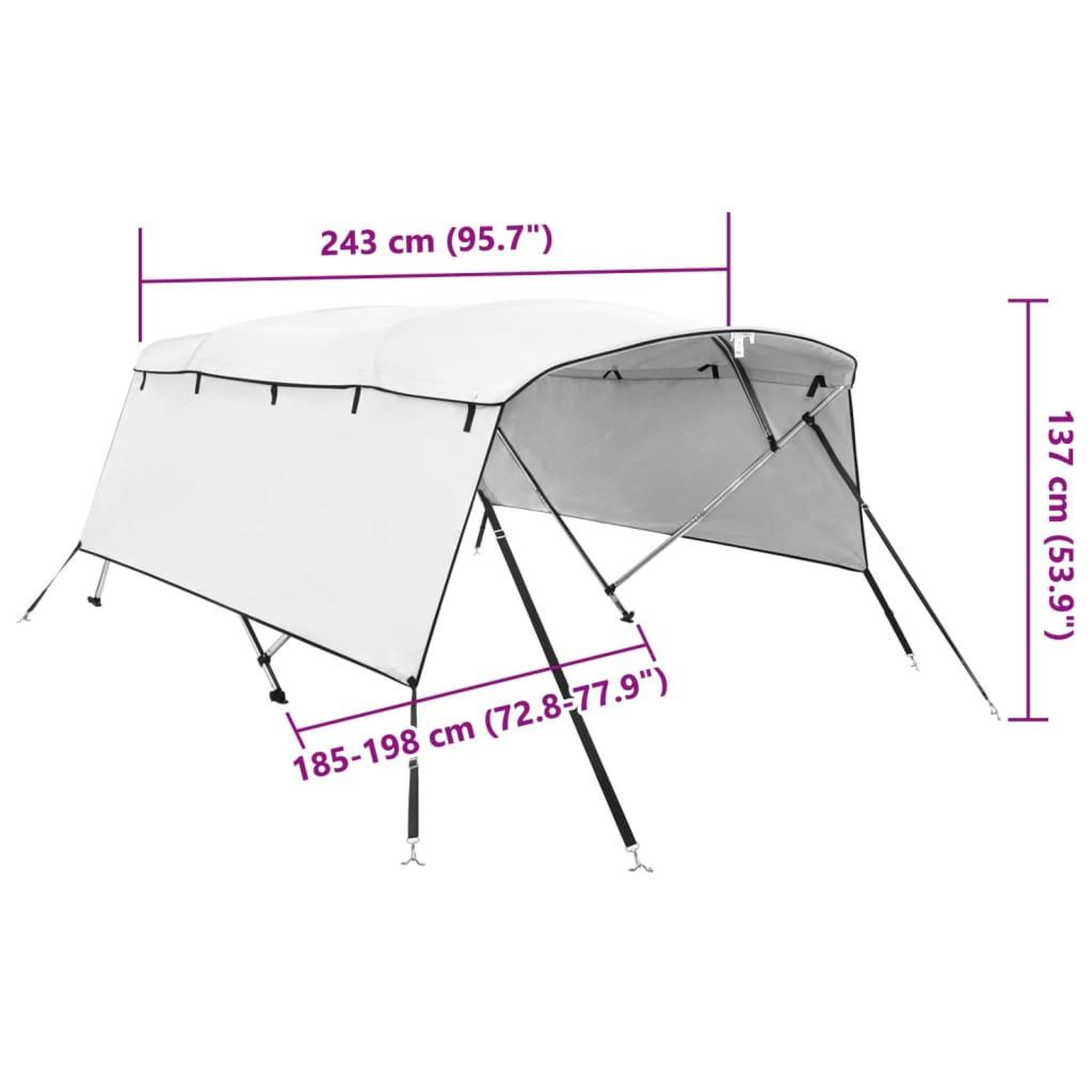 Voir la diapositive 6 : VIDAXL Toit bimini a 4 arceaux parois laterales 243x(185-198)x137 cm