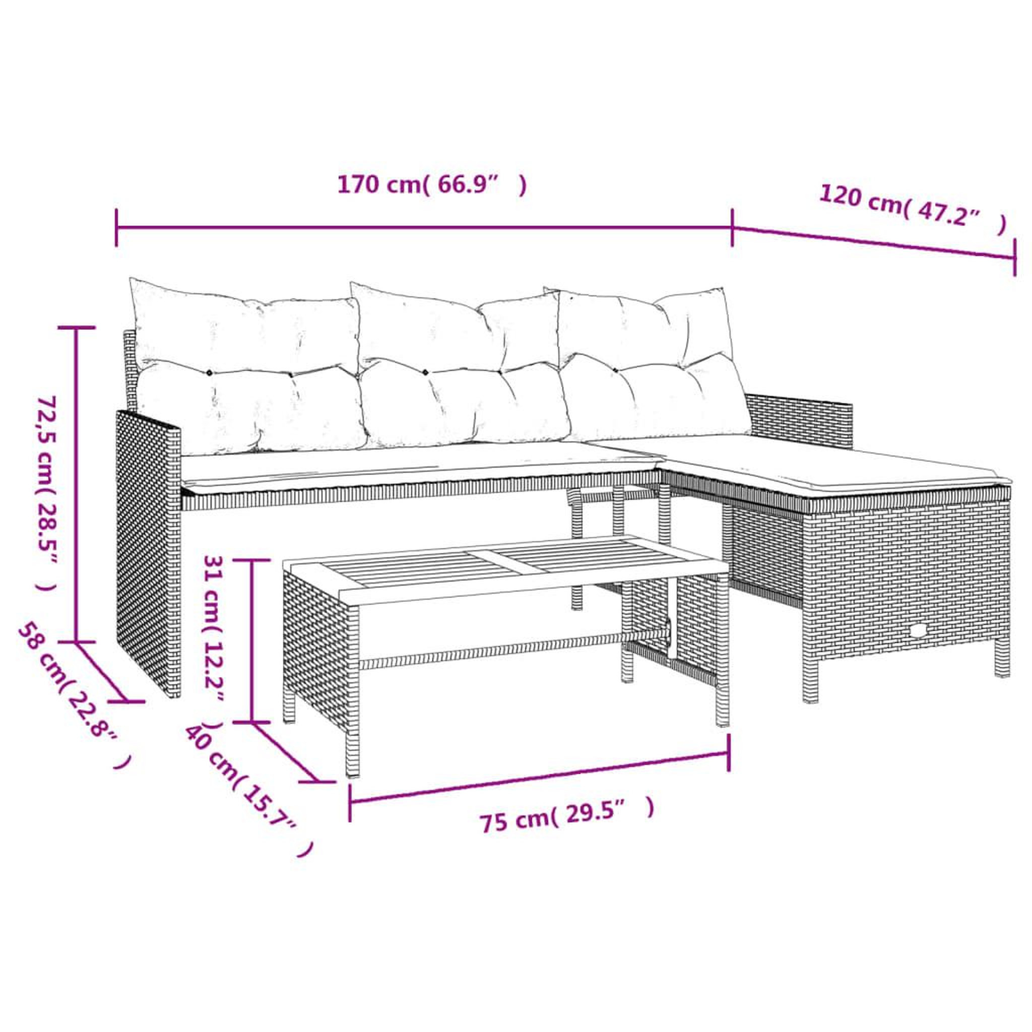 Voir la diapositive 6 : VIDAXL Canape de jardin avec table et coussins en forme de L beige