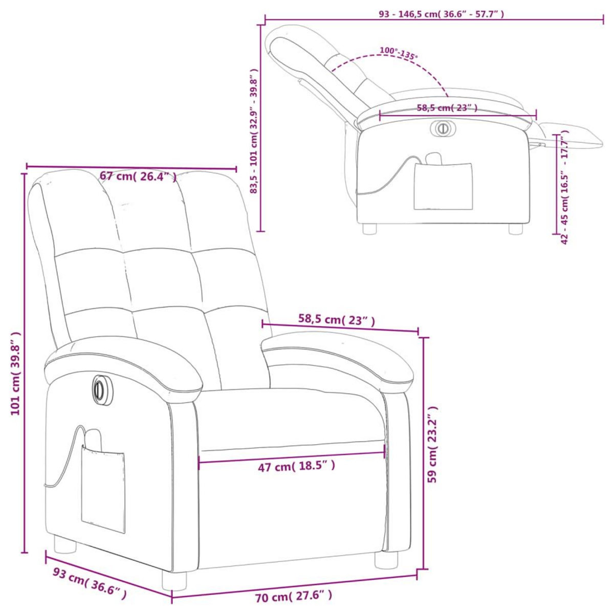 VIDAXL Fauteuil inclinable de massage electrique gris fonce tissu