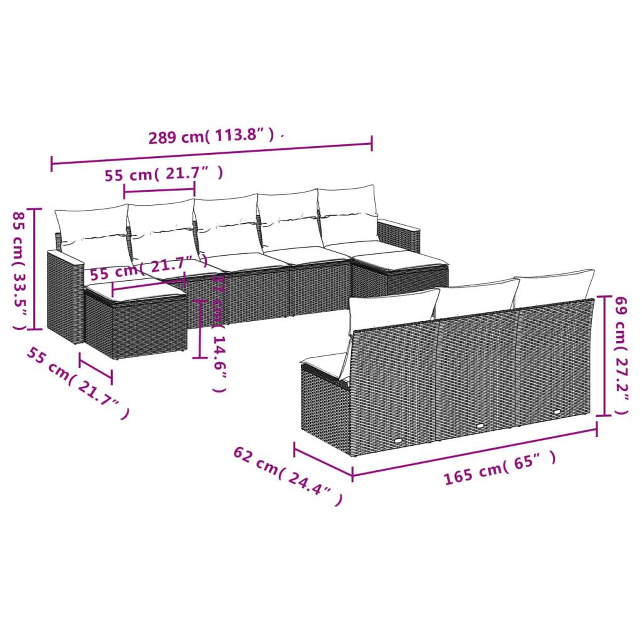 Voir la diapositive 4 : VIDAXL Salon de jardin 10 pcs avec coussins noir resine tressee