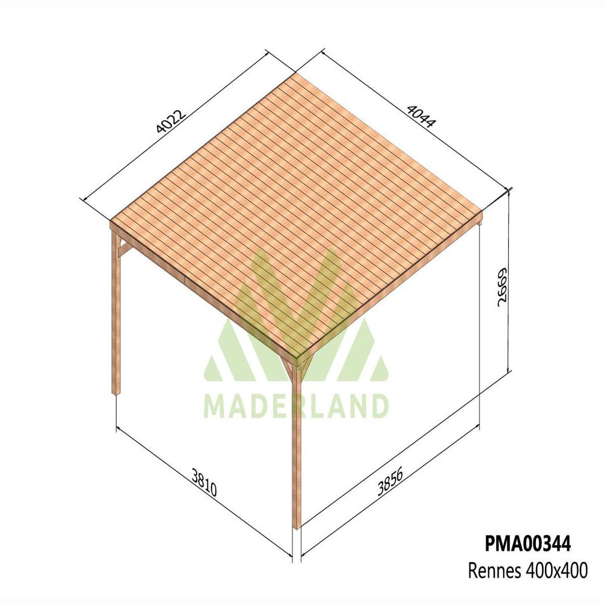 Voir la diapositive 2 : JARDIDECO Pergola adossée en bois rennes 400 x 400 cm - maderland