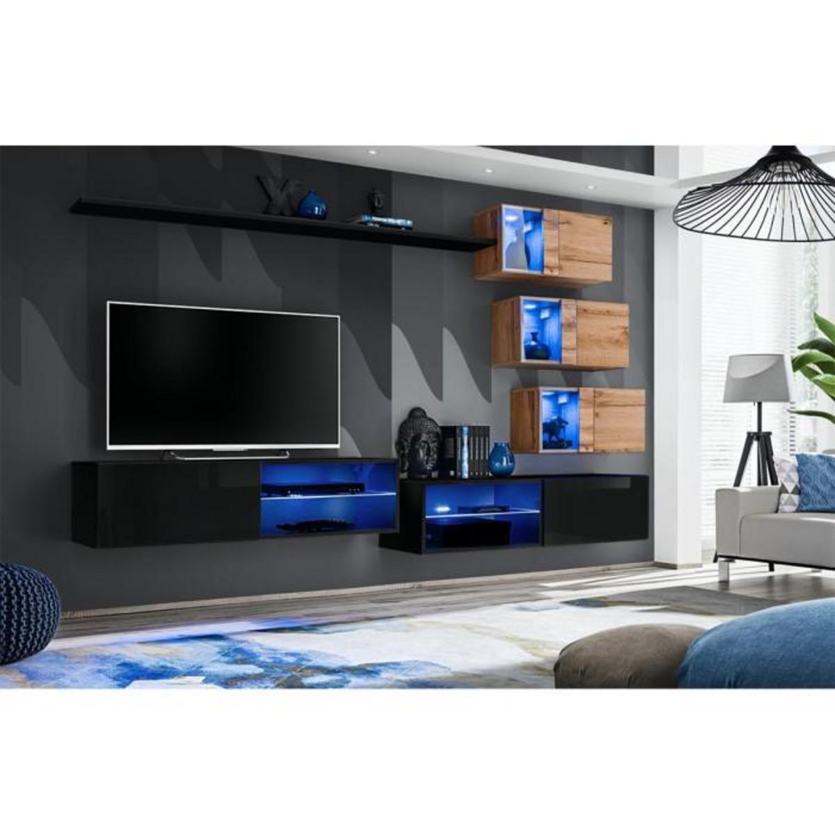 Paris Prix Ensemble Meuble TV  Switch XXIV  250cm Noir & Naturel