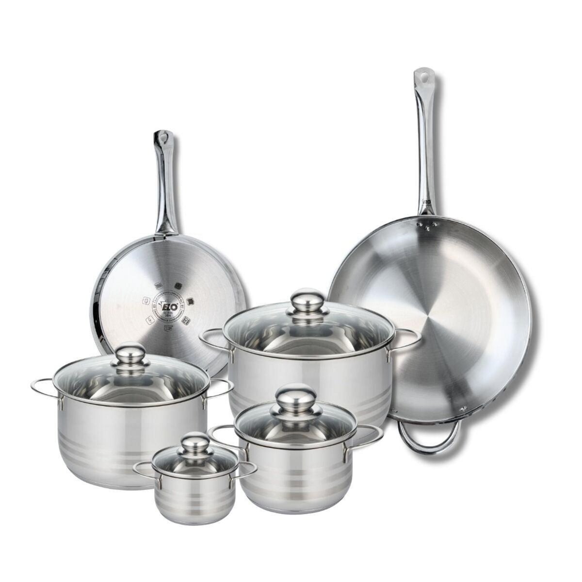 ELO Ensemble de 2 Poêles de cuisson 24 et 32 cm et 4 faitouts 12, 16, 20 et 24 cm Elo Profi Brillant