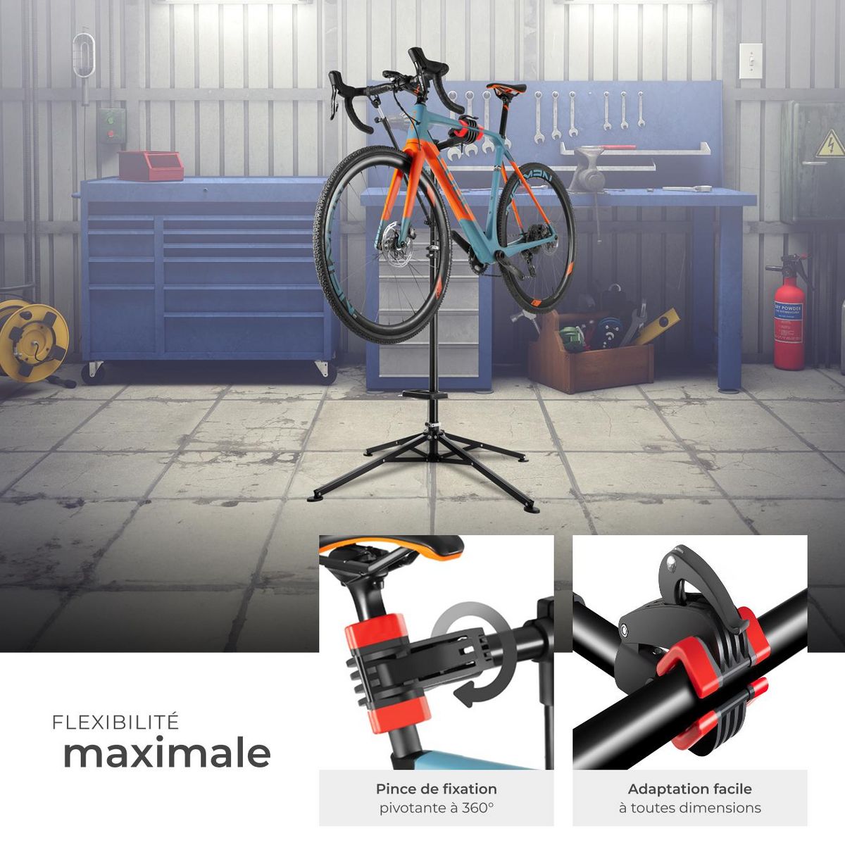 tectake Pied d'atelier vélo support de montage pliable et convient à tous les modèles courants noir