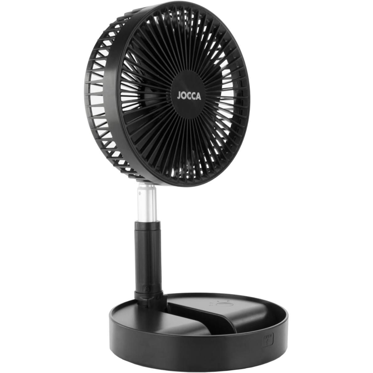 Jocca Ventilateur Silencieux Sans fil à Batterie Rechargeable USB NOIR  Pied Pliable & Télescopique Télécommande Autonomie 24h Jocca