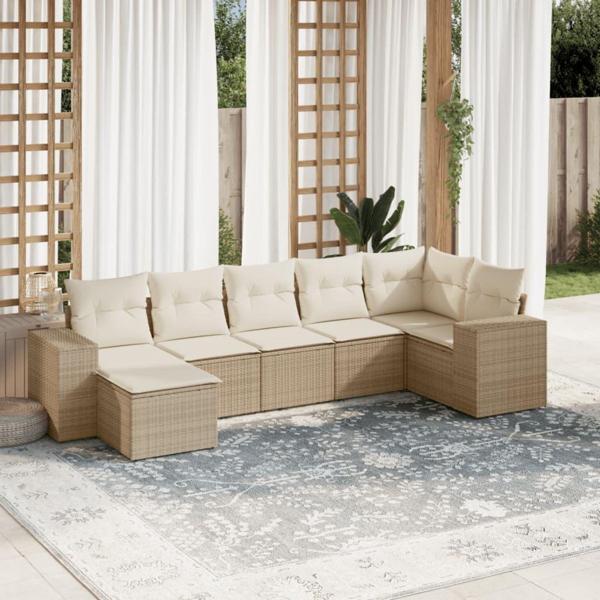 VIDAXL Salon de jardin avec coussins 7 pcs beige resine tressee