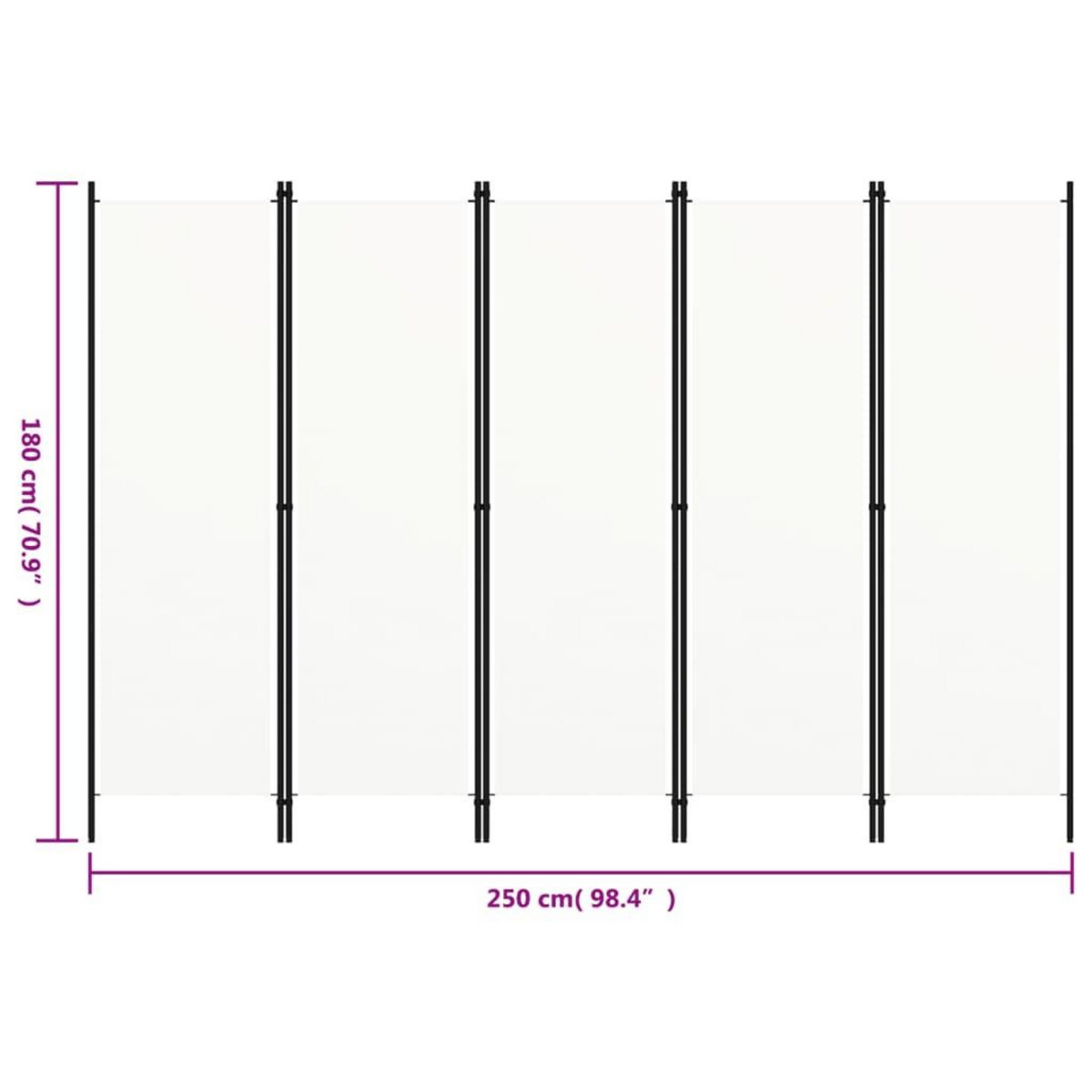 VIDAXL Cloison de separation 5 panneaux Blanc 250x180 cm