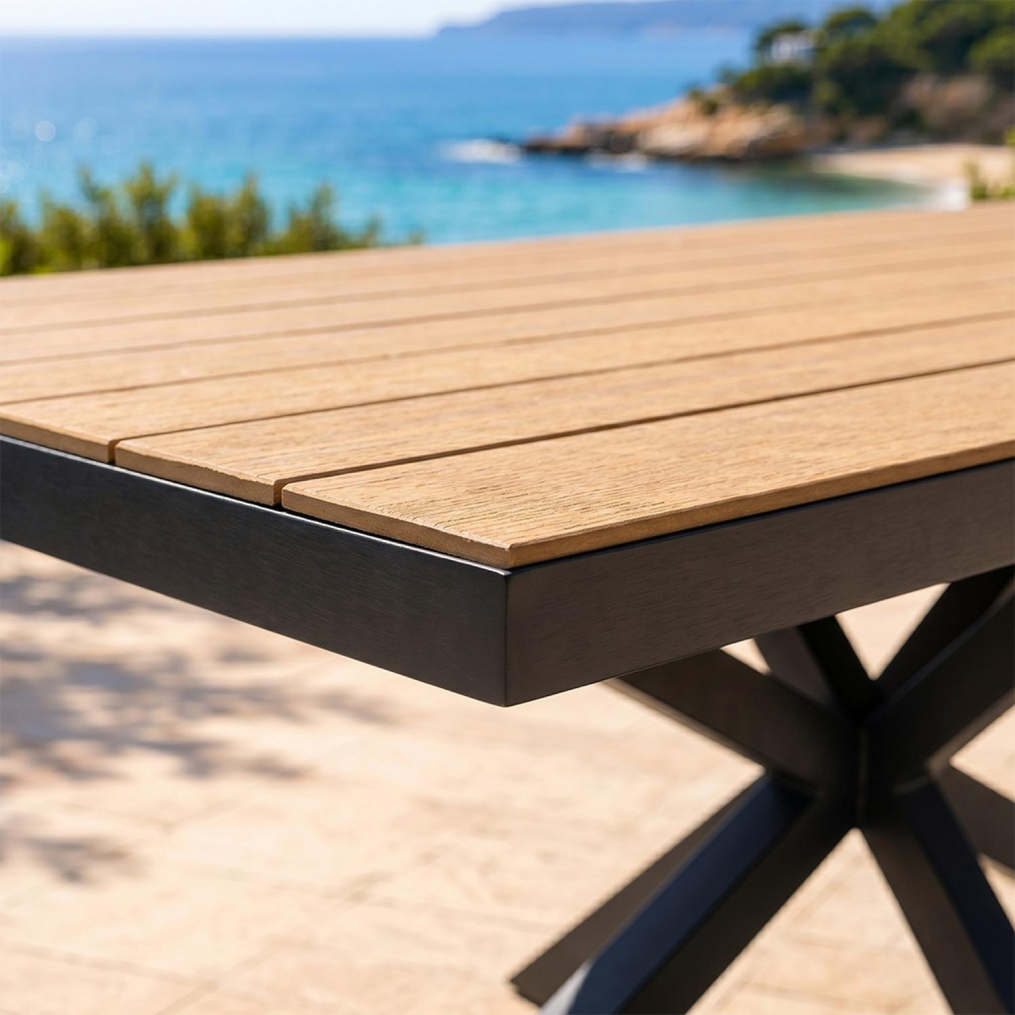 Voir la diapositive 6 : CONCEPT USINE Table de jardin 8 places effet bois 190cm almada