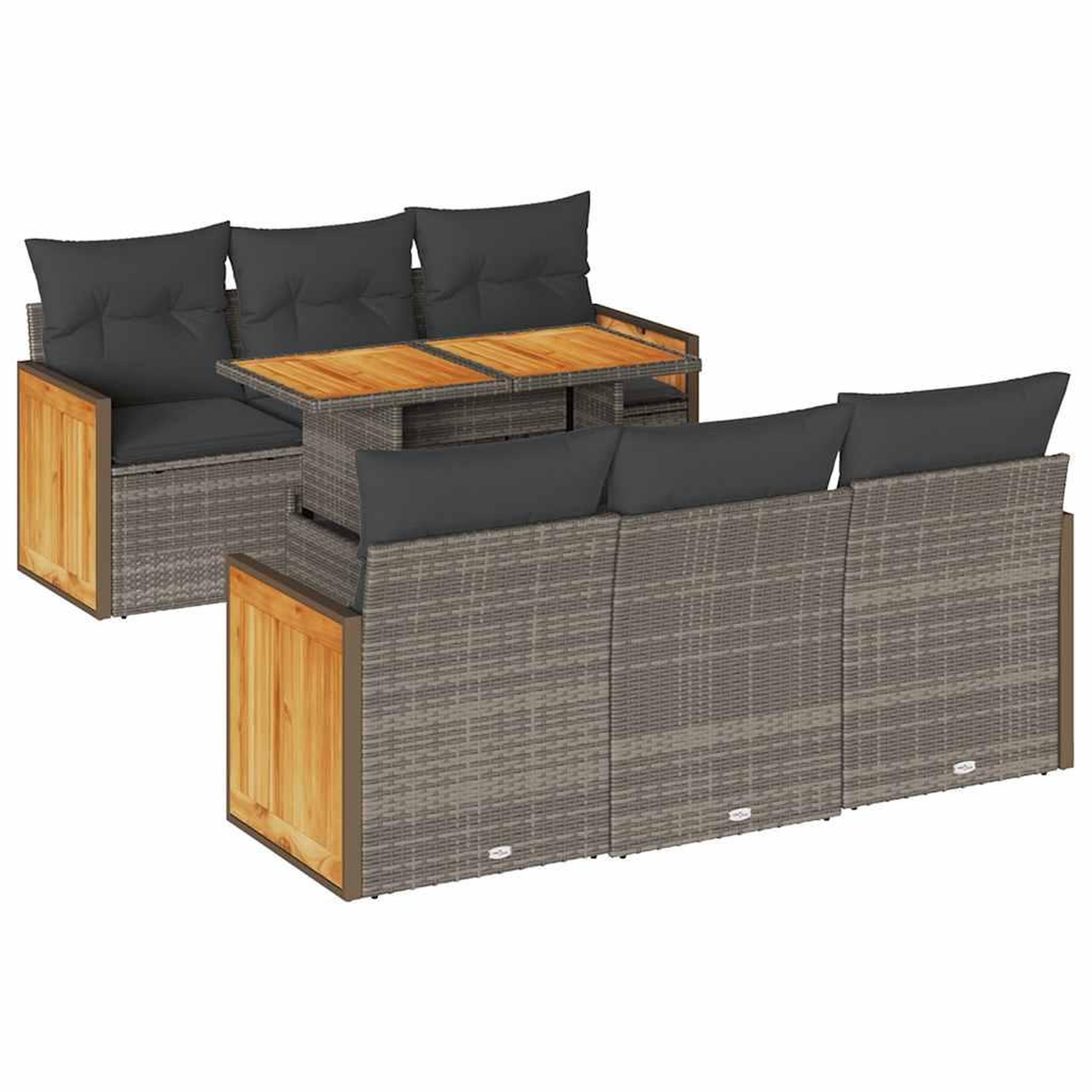 Voir la diapositive 2 : VIDAXL Salon de jardin avec coussins 7 pcs gris resine tressee acacia