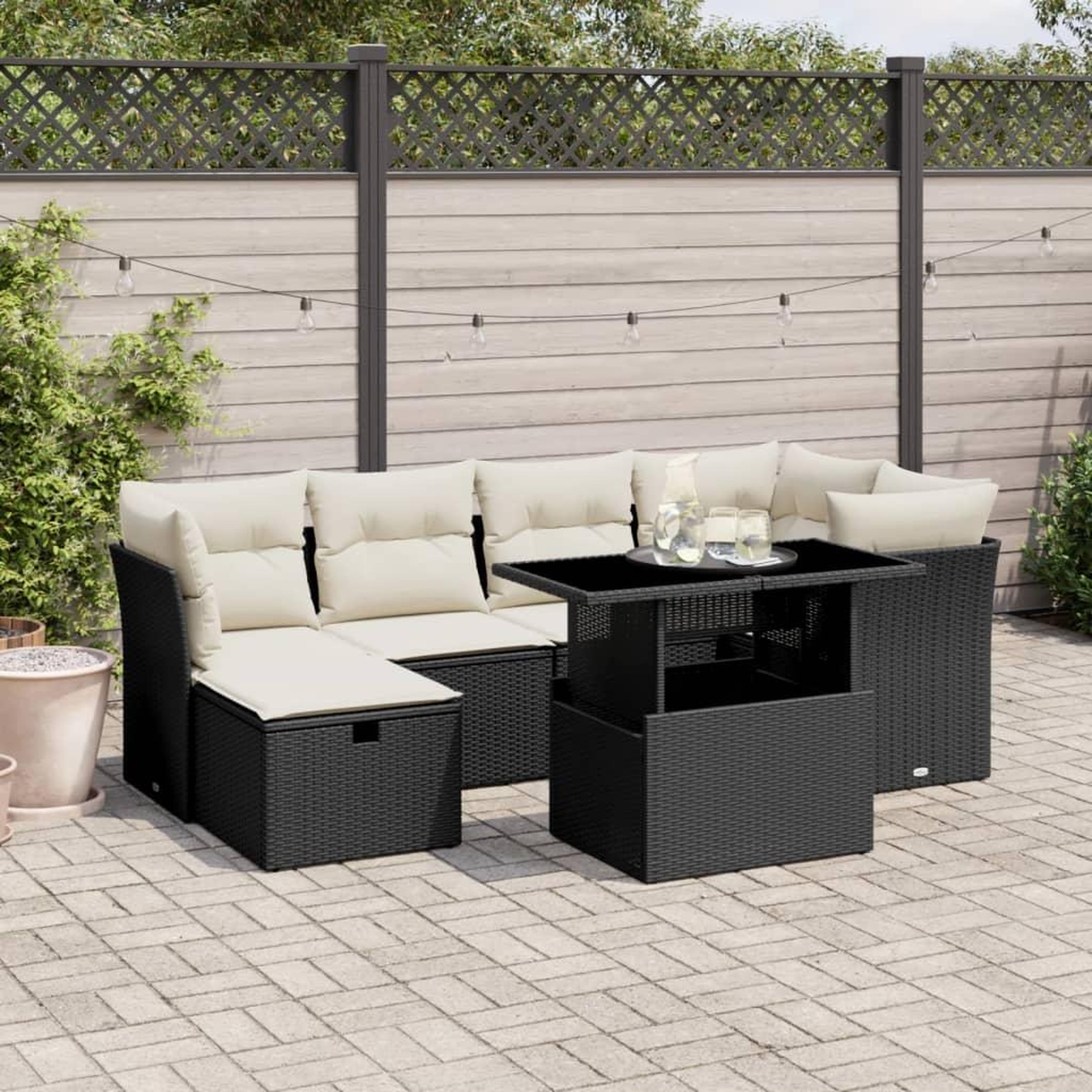 VIDAXL Salon de jardin 7 pcs avec coussins noir resine tressee