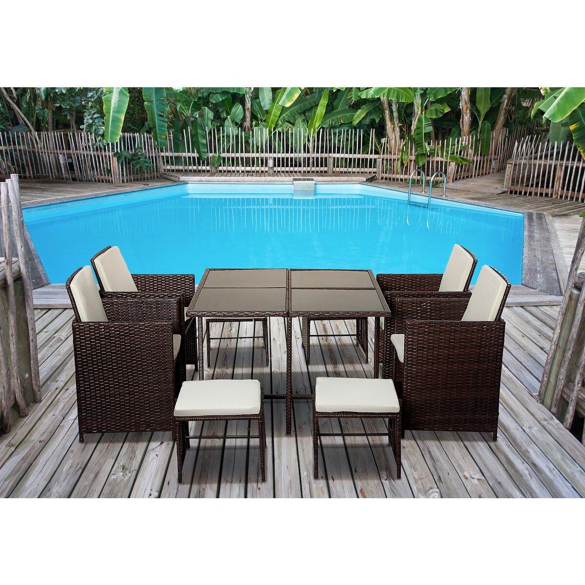 Habitat et Jardin Salon de jardin repas en résine tressée  6 places  Nunez  - Marron