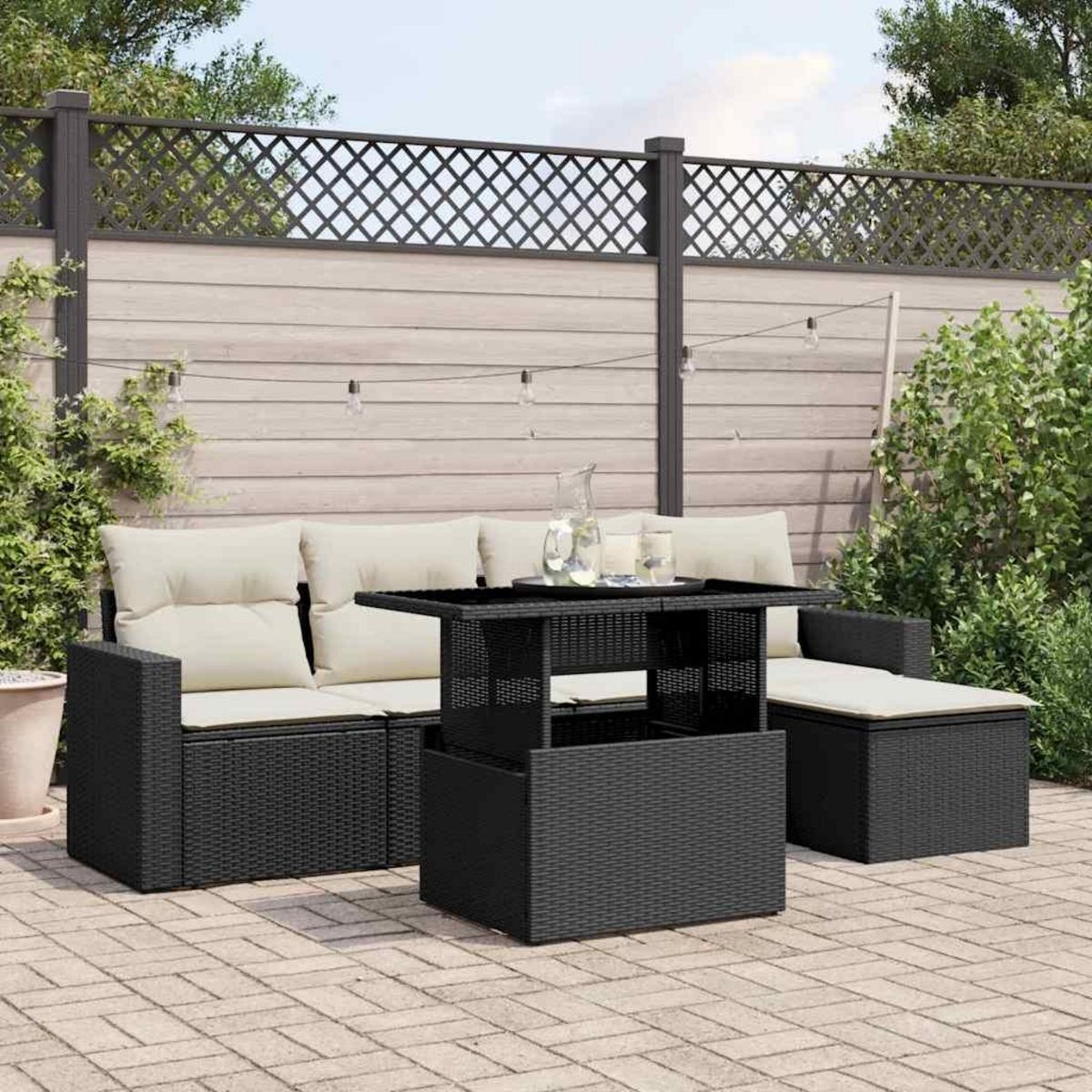 VIDAXL Salon de jardin 6 pcs avec coussins noir resine tressee