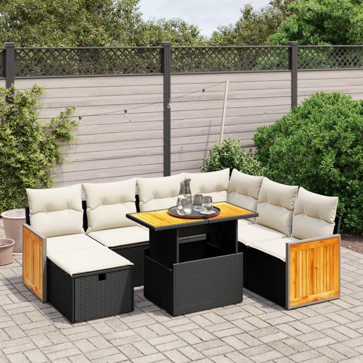 VIDAXL Salon de jardin 8 pcs avec coussins noir resine tressee