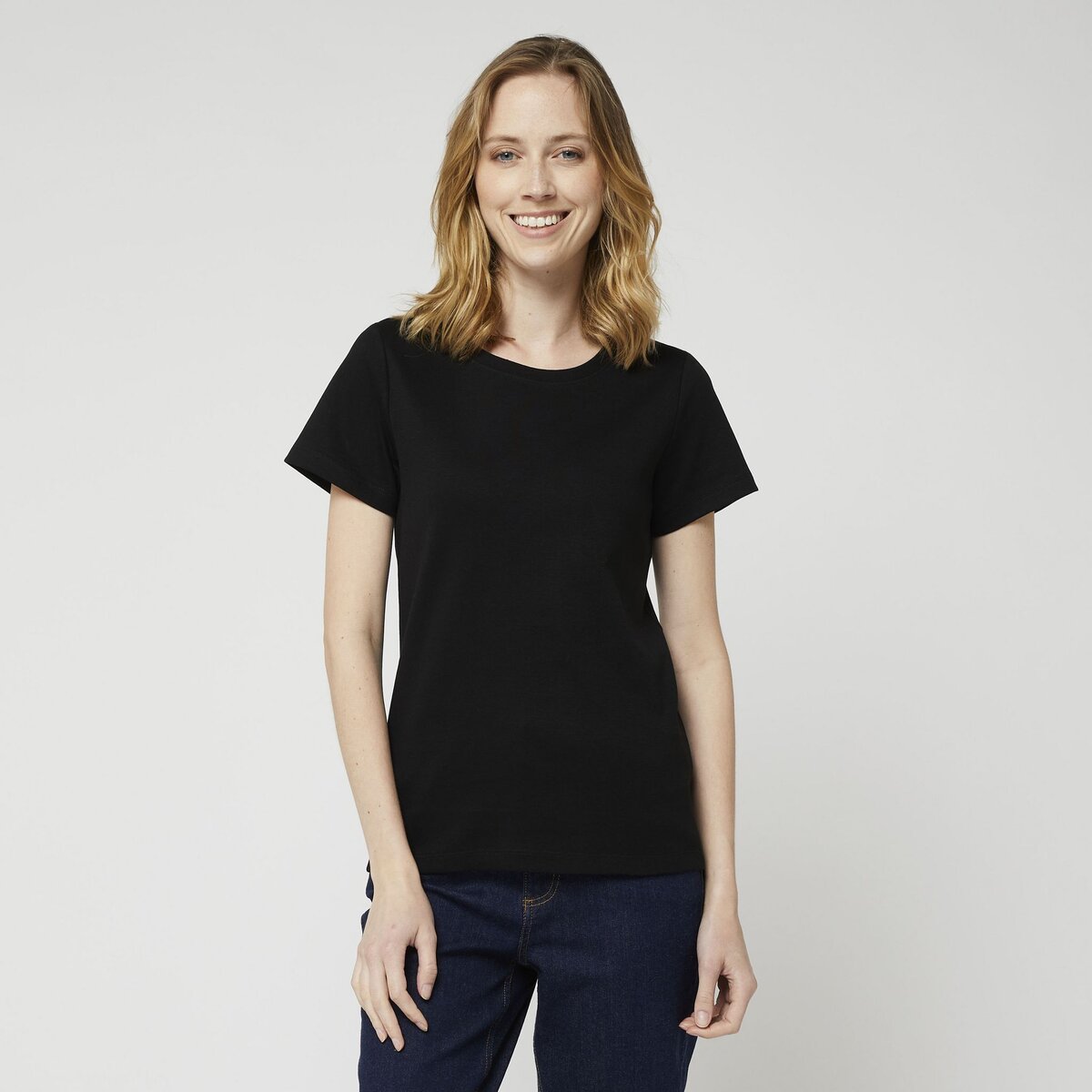 INEXTENSO T shirt manche courte noir uni femme pas cher Auchan