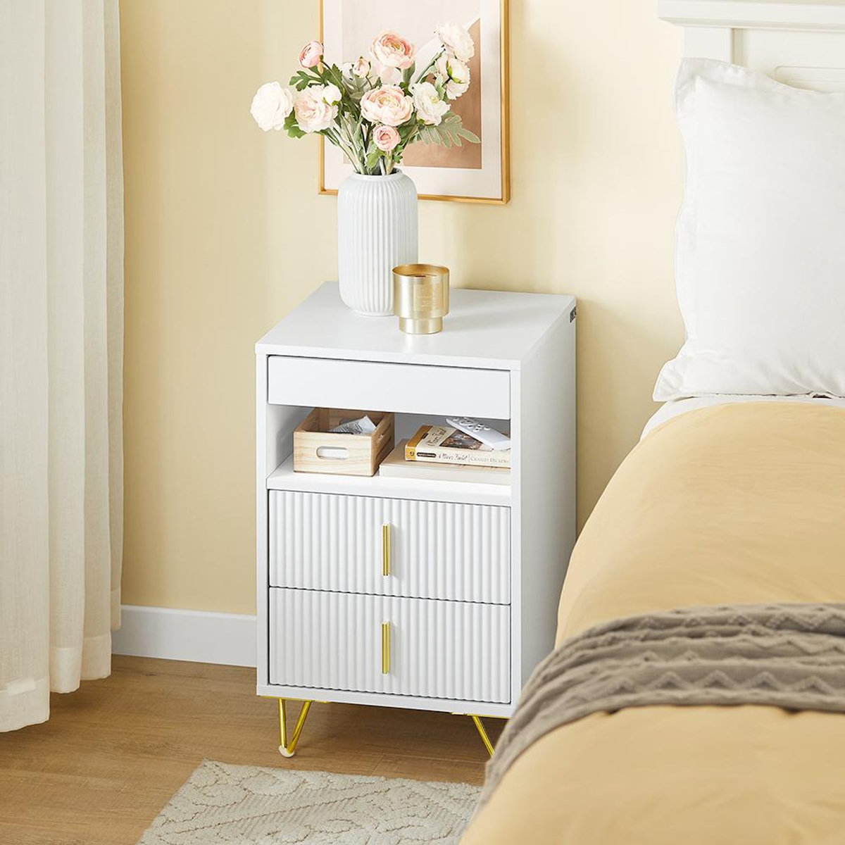 SOBUY SoBuy - Table De Chevet à 3 tiroirs - Blanc - 40x40x63cm - Moderne - FBT168-W