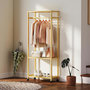 Voir la diapositive 2 : HOMCOM Portant à vêtements mobile bois bambou penderie 2 étagères