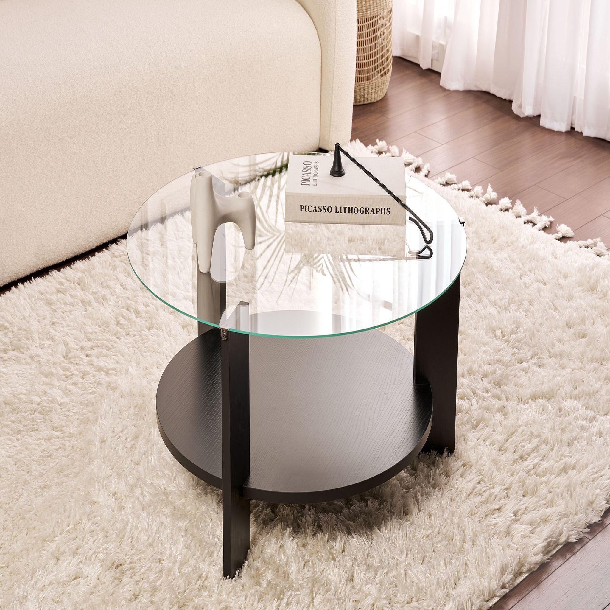 Voir la diapositive 2 : Habitat et Jardin Table basse en bois  clara  - 75 x 75 x 40 cm - bois noirtransparent