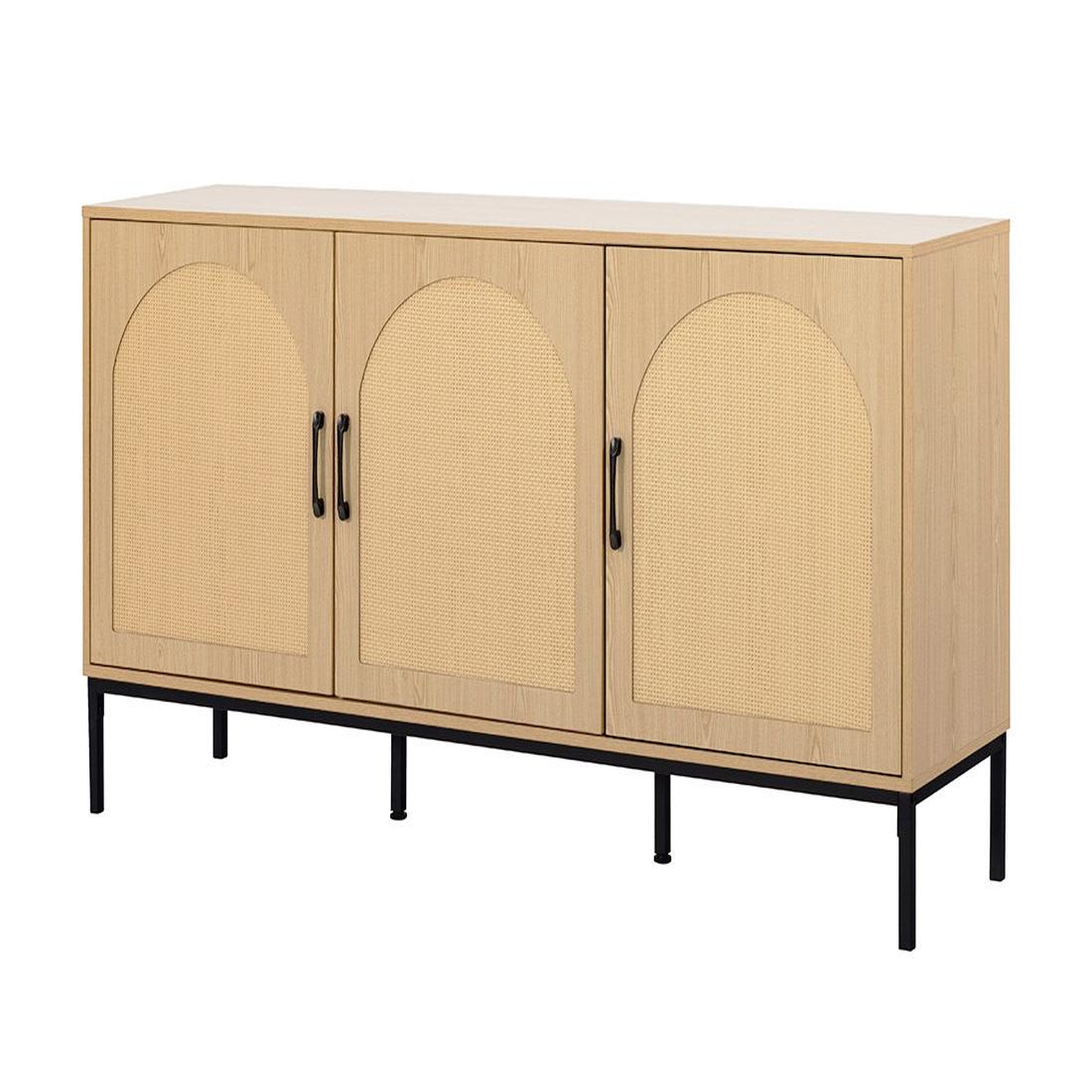 Voir la diapositive 2 : BEST MOBILIER Nagato - buffet bas - cannage et effet bois - 3 portes - 150 cm