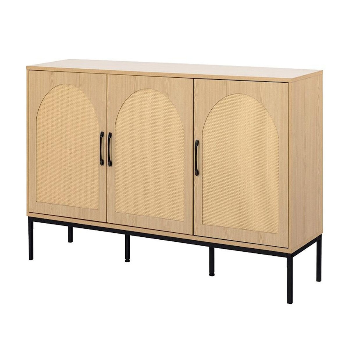 BEST MOBILIER Nagato - buffet bas - cannage et effet bois - 3 portes - 150 cm
