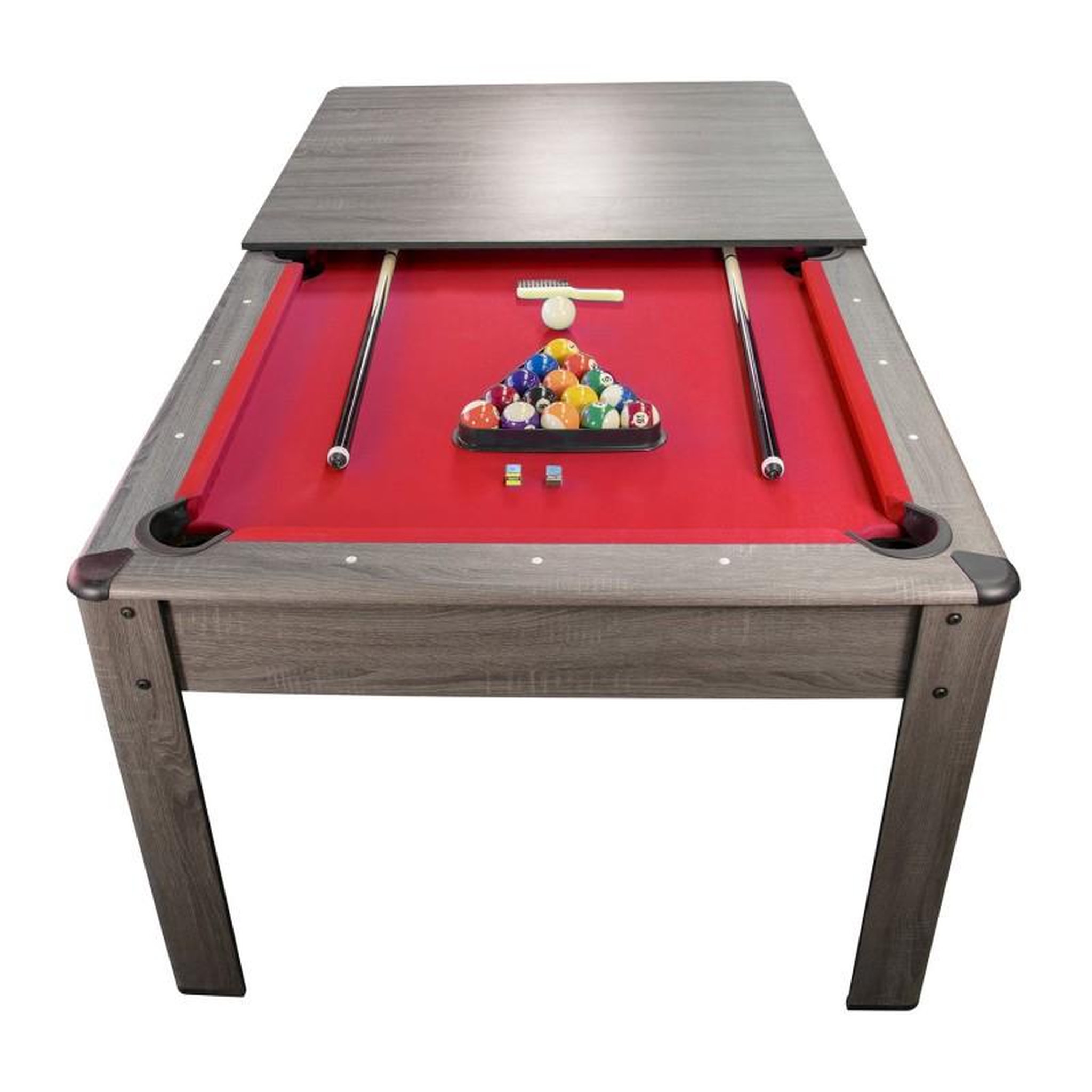 Voir la diapositive 1 : PLAY4FUN Billard Américain AMBIANCE 7Ft - 226,5 x 126,5 x 80 cm avec accessoires et plateau dînatoire - Gris