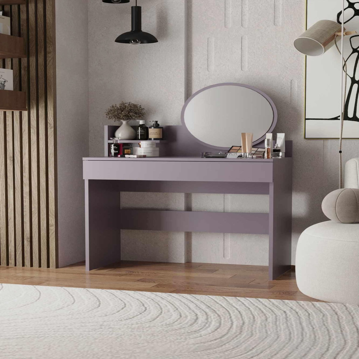 Habitat et Jardin Coiffeuse avec miroir en bois  Harmony Mini Round  - 90 x 40 x 133 cm - Violet