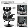 Voir la diapositive 6 : VINSETTO Fauteuil gaming base ronde métal pivotante 360° hauteur réglable tétière accoudoirs relevables PVC blanc noir