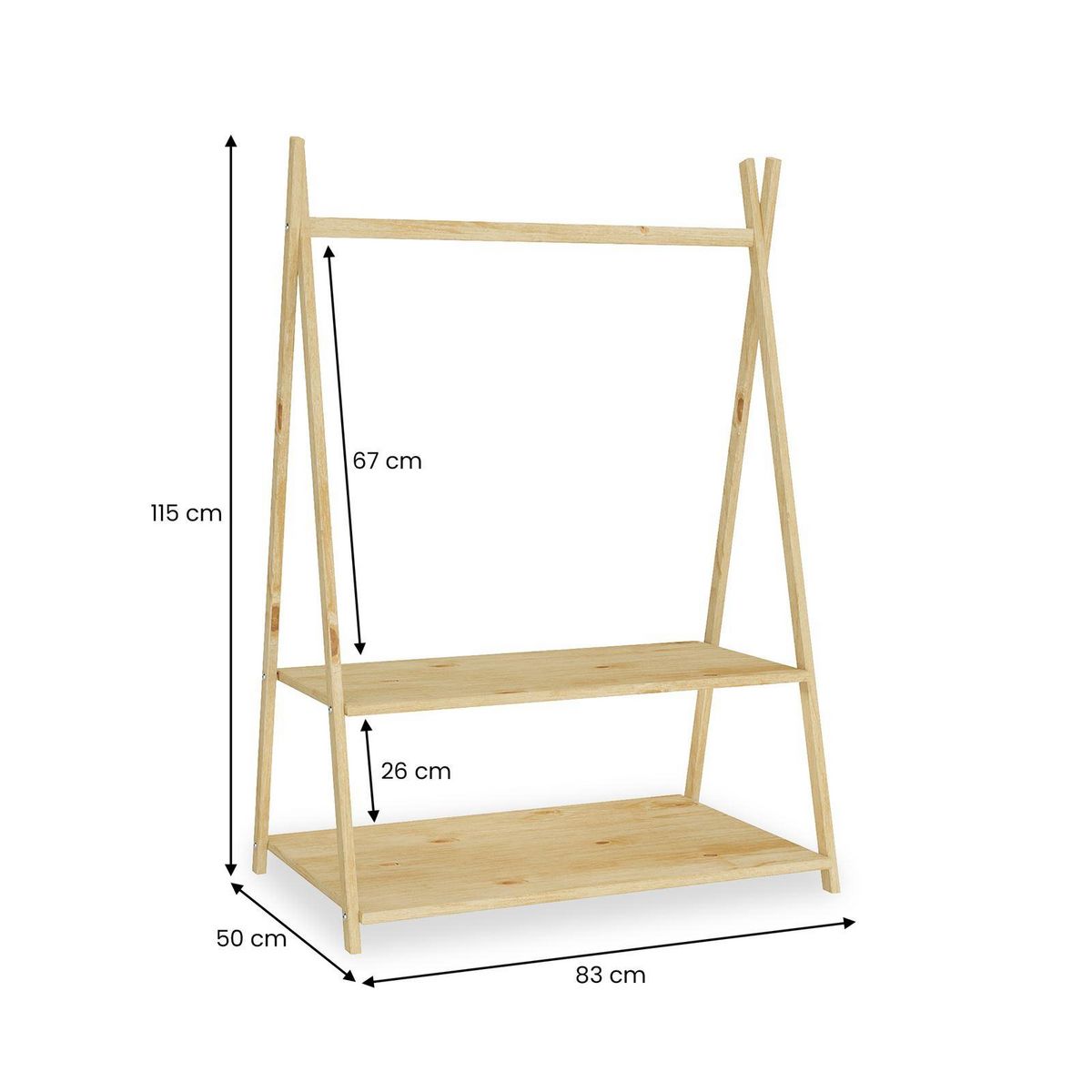 IDIMEX Penderie enfant DANILO avec étagères, en pin massif