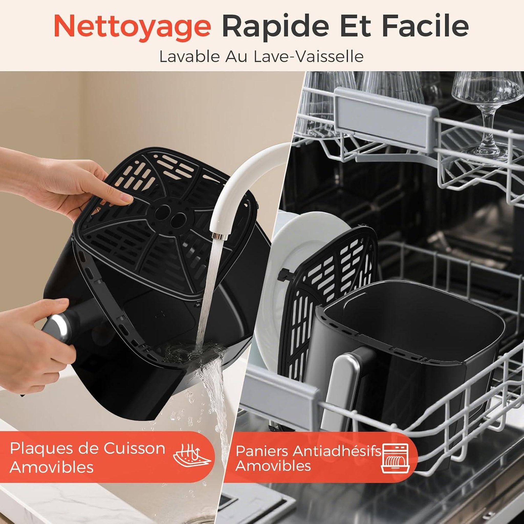Voir la diapositive 6 : YASHE Friteuse à air, 4,2 L, 1500 W, 6 programmes