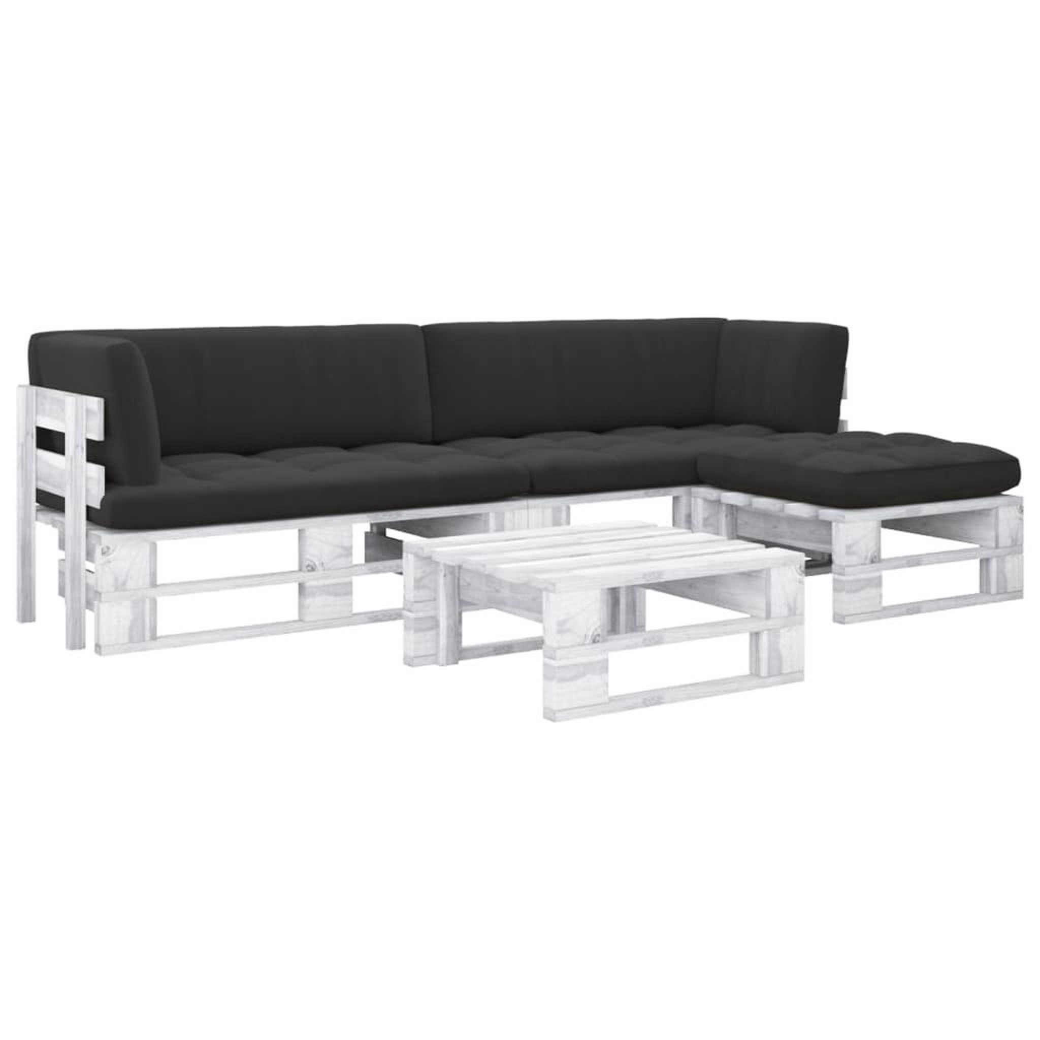 VIDAXL Salon de jardin palette 4 pcs et coussins Pin impregne de blanc