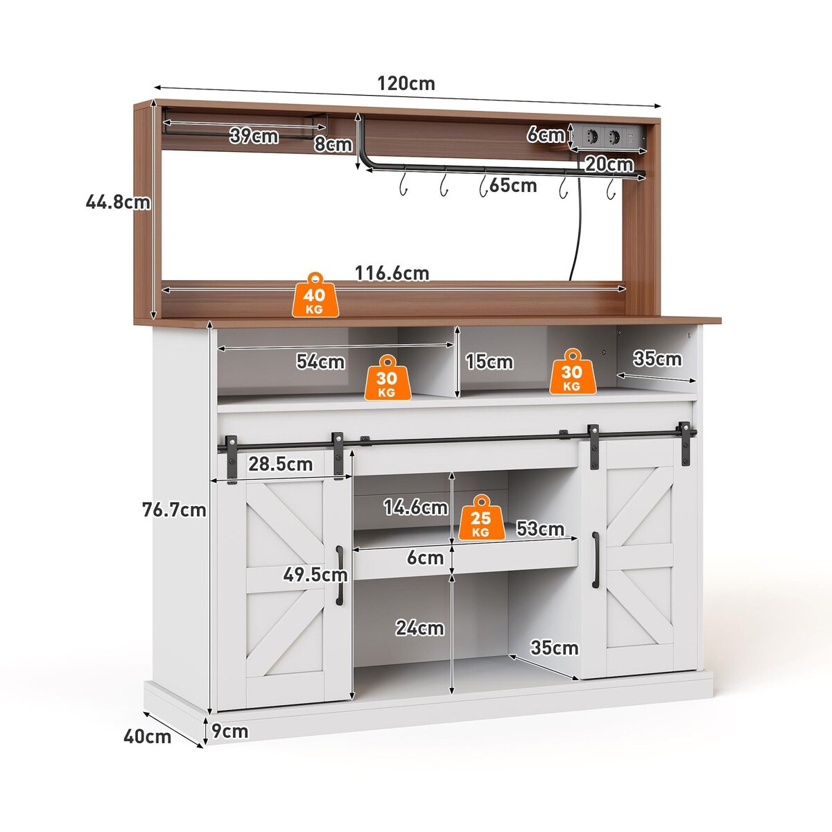 MERAX Buffet de cuisine 2 portes 0 tiroir - 120 cm blanc+naturel mdf