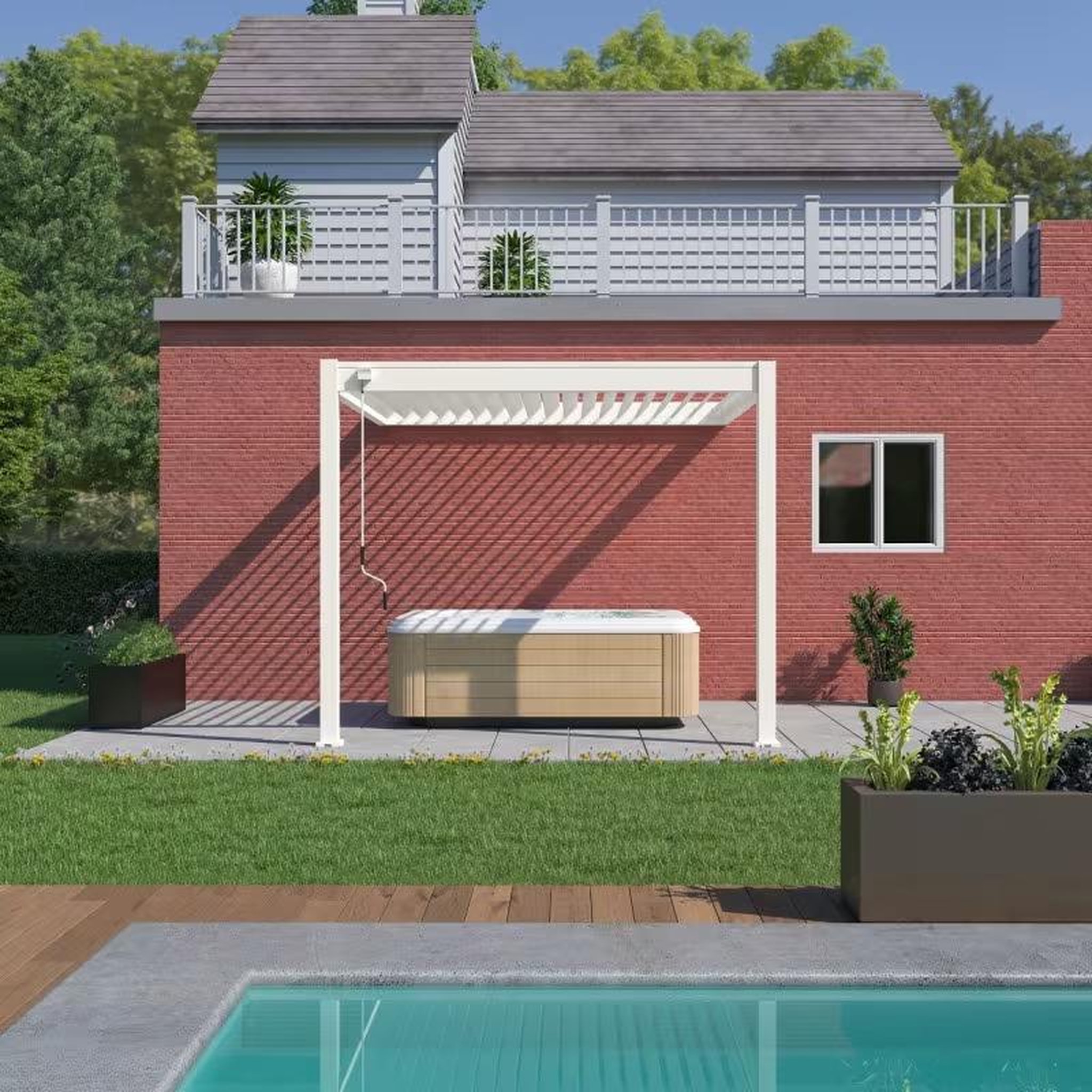 CENTRALE BRICO Pergola adossée 3 x 3 m à lames orientables - aluminium blanc - toiture étanche avec drainage intégré