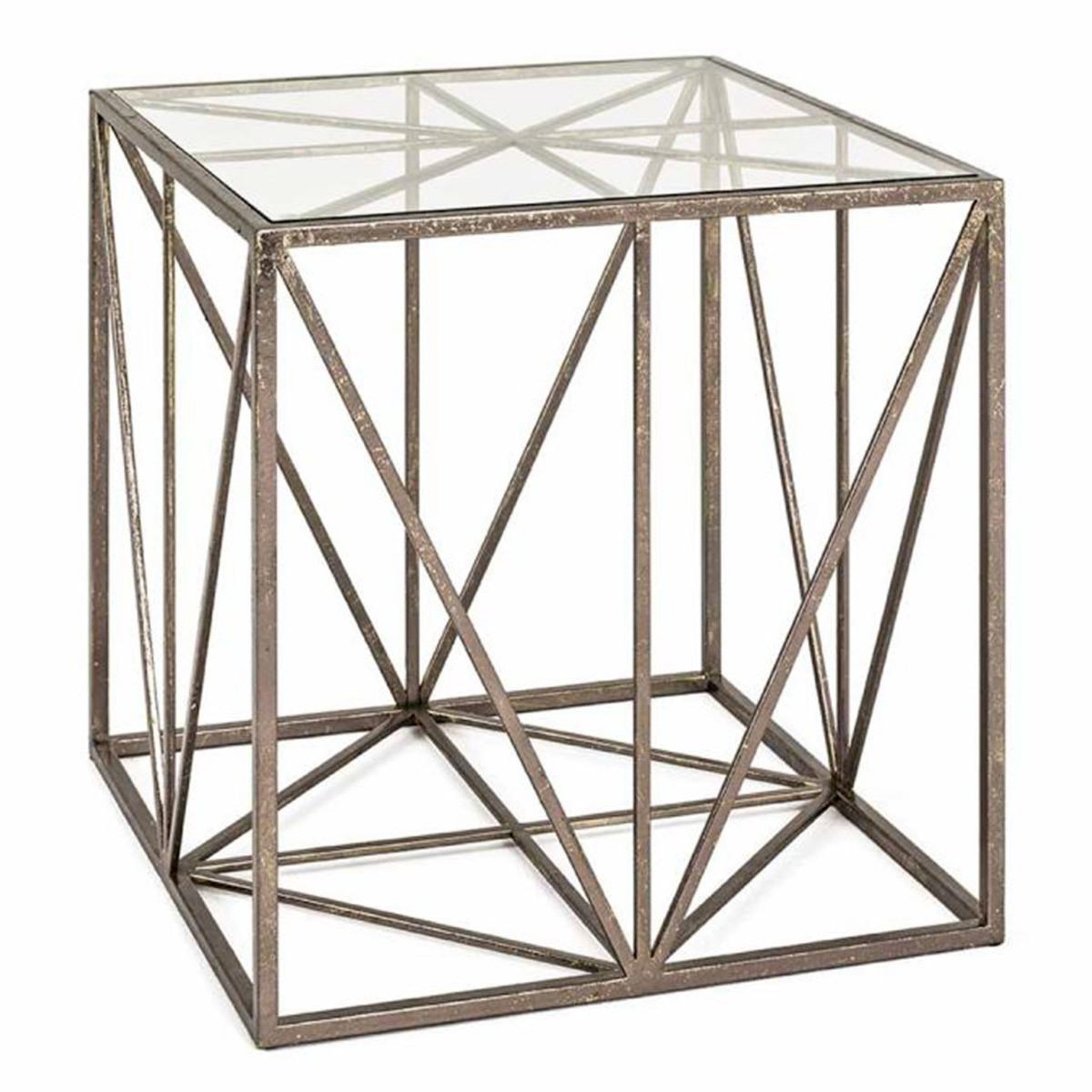 Paris Prix Table d'Appoint Carrée en Verre  Nila  50cm Bronze
