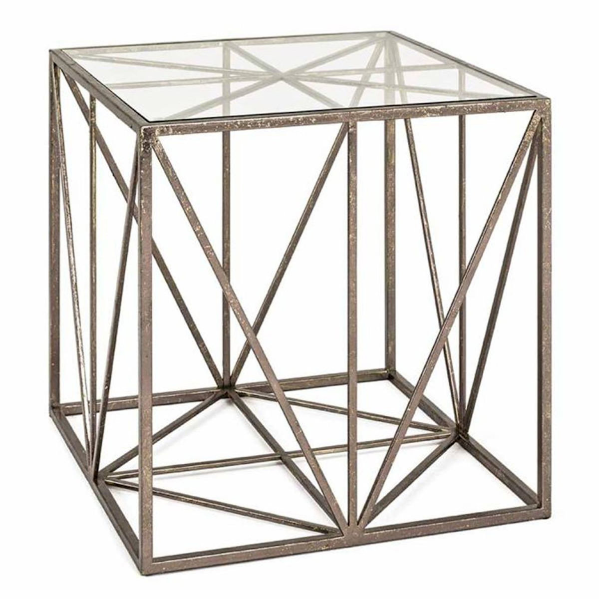 Paris Prix Table d'Appoint Carrée en Verre  Nila  50cm Bronze
