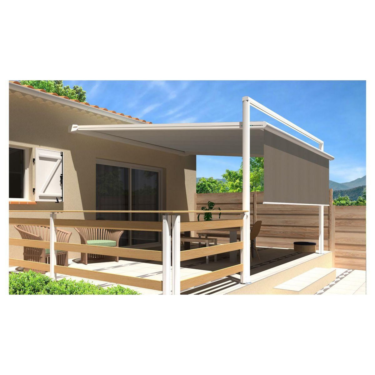 SUNSTYL Pergola blanche motorisée 4x4x1,50m avec lambrequins MELODIE