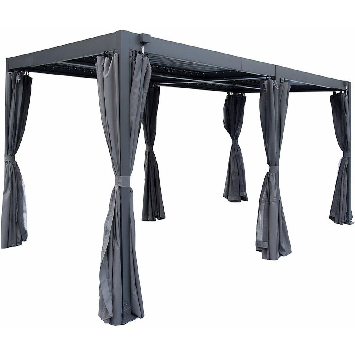 Habitat et Jardin Pergola bioclimatique en aluminium avec rideau et moustiquaire  Kensington  - 3 x 5 m - Gris