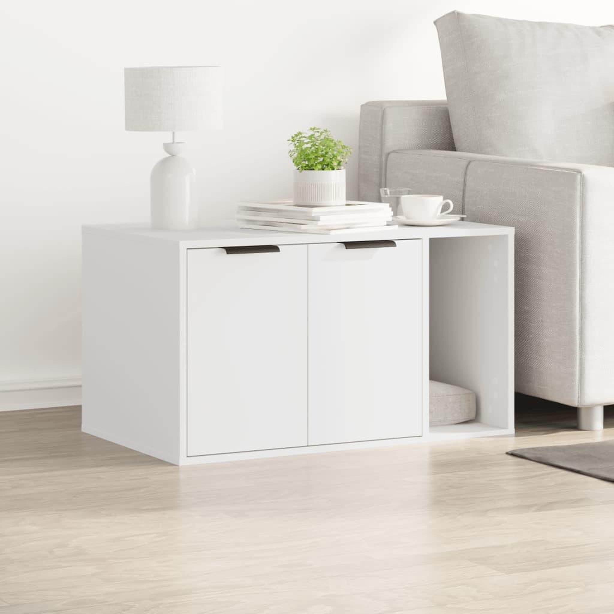 Voir la diapositive 3 : VIDAXL Meuble de bac a litiere pour chat blanc bois d'ingenierie