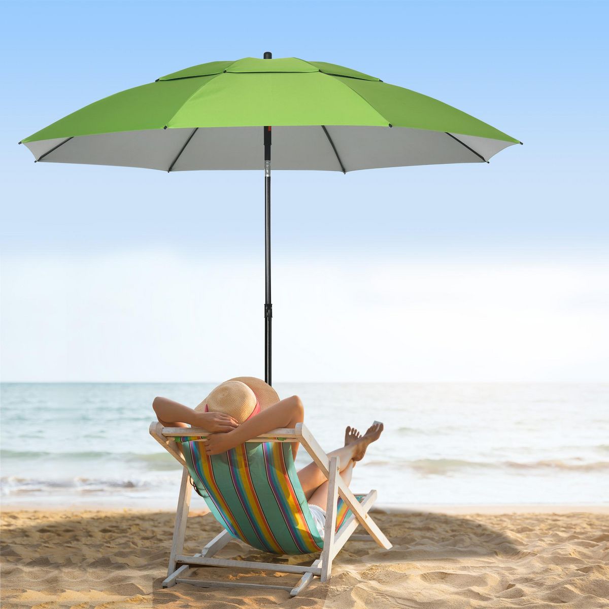 OUTSUNNY Parasol inclinable de jardin parasol de plage rond Ø 185 cm vert