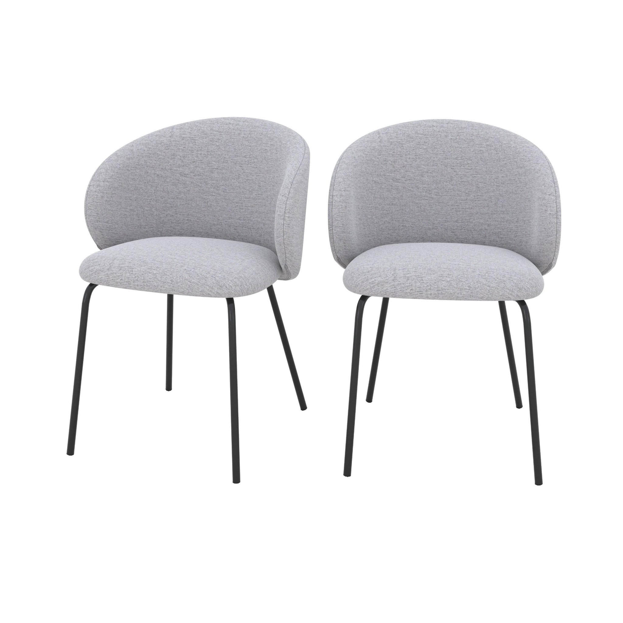 MAISON PAVANE Lot de 2 chaises en tissu gris clair et pieds en métal noir-victoria