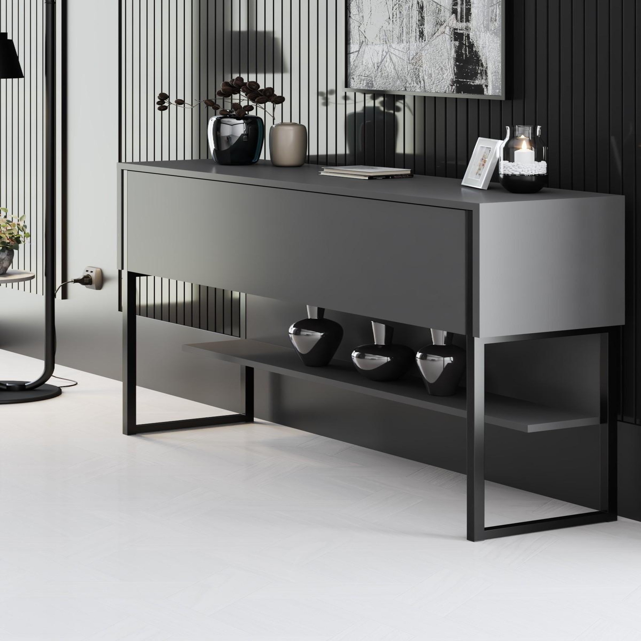 Voir la diapositive 3 : Habitat et Jardin Commode en bois  luxe  - 120 x 30 x 80 cm - noiranthracite