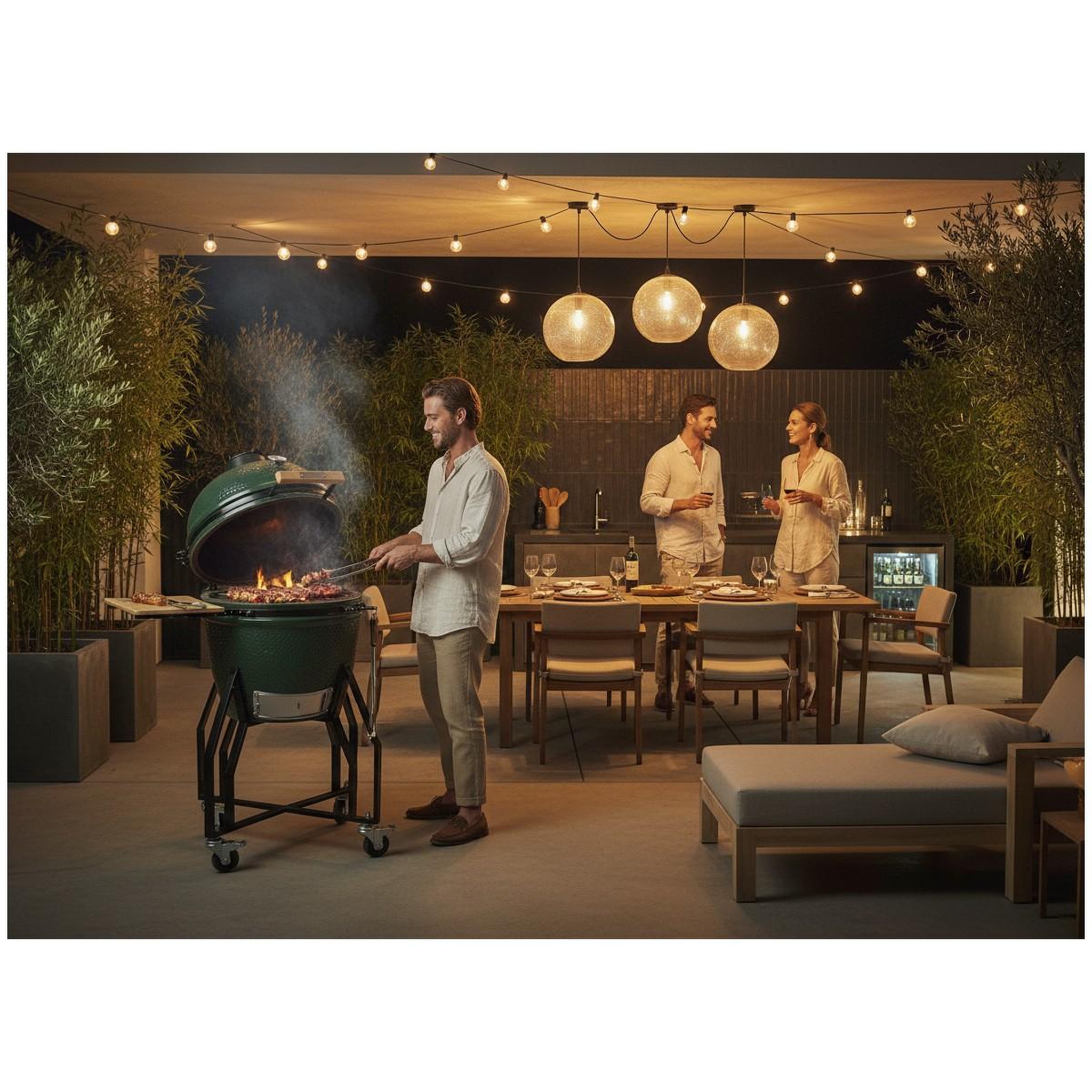 Voir la diapositive 5 : INTEC Barbecue à charbon de bois kamado céramique vert - 2 zones de cuisson grill & fumoir ø56cm - barbecue mobile + 2 tablettes intec