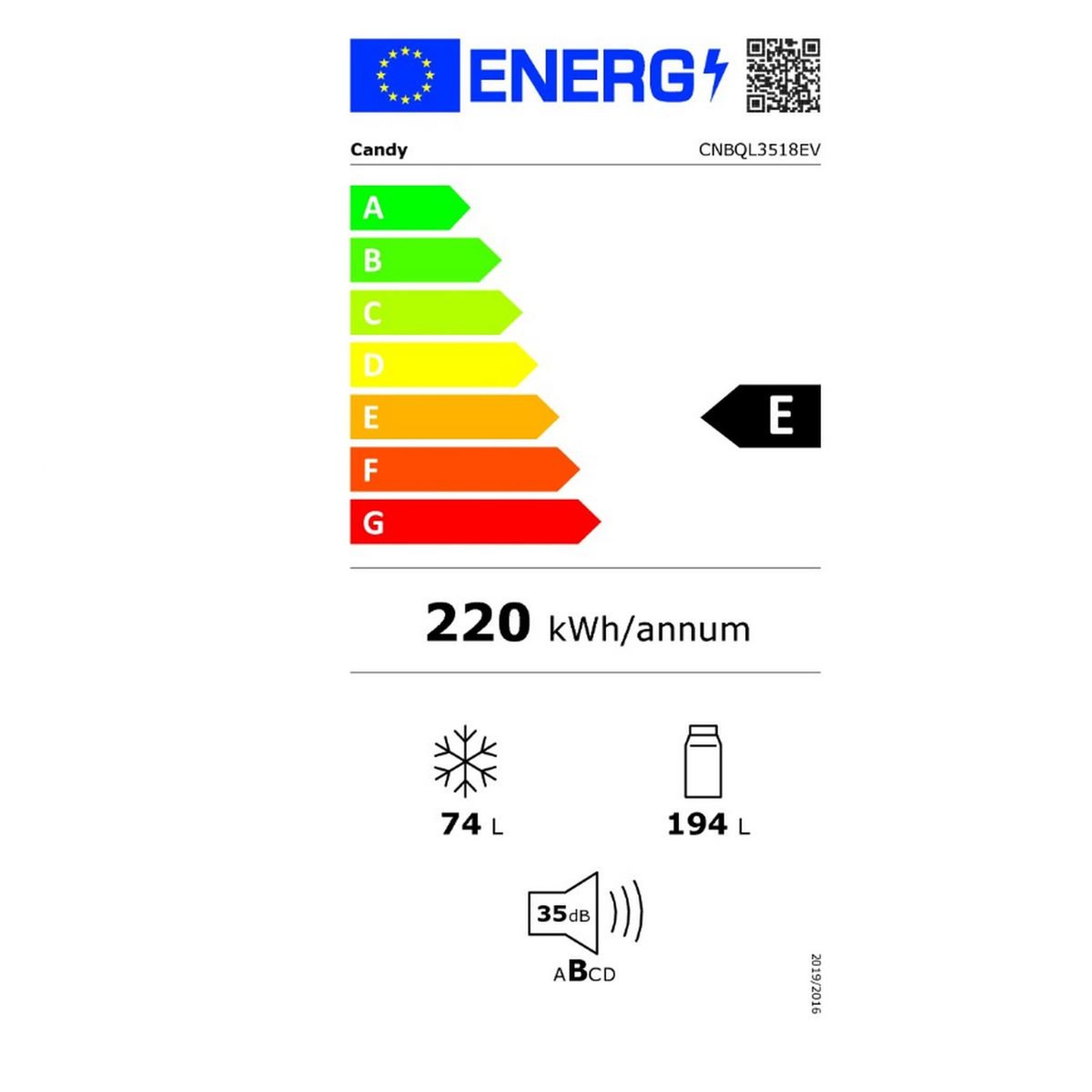 Voir la diapositive 2 : Candy Réfrigérateur combiné encastrable à glissières 268l - cnbql3518ev