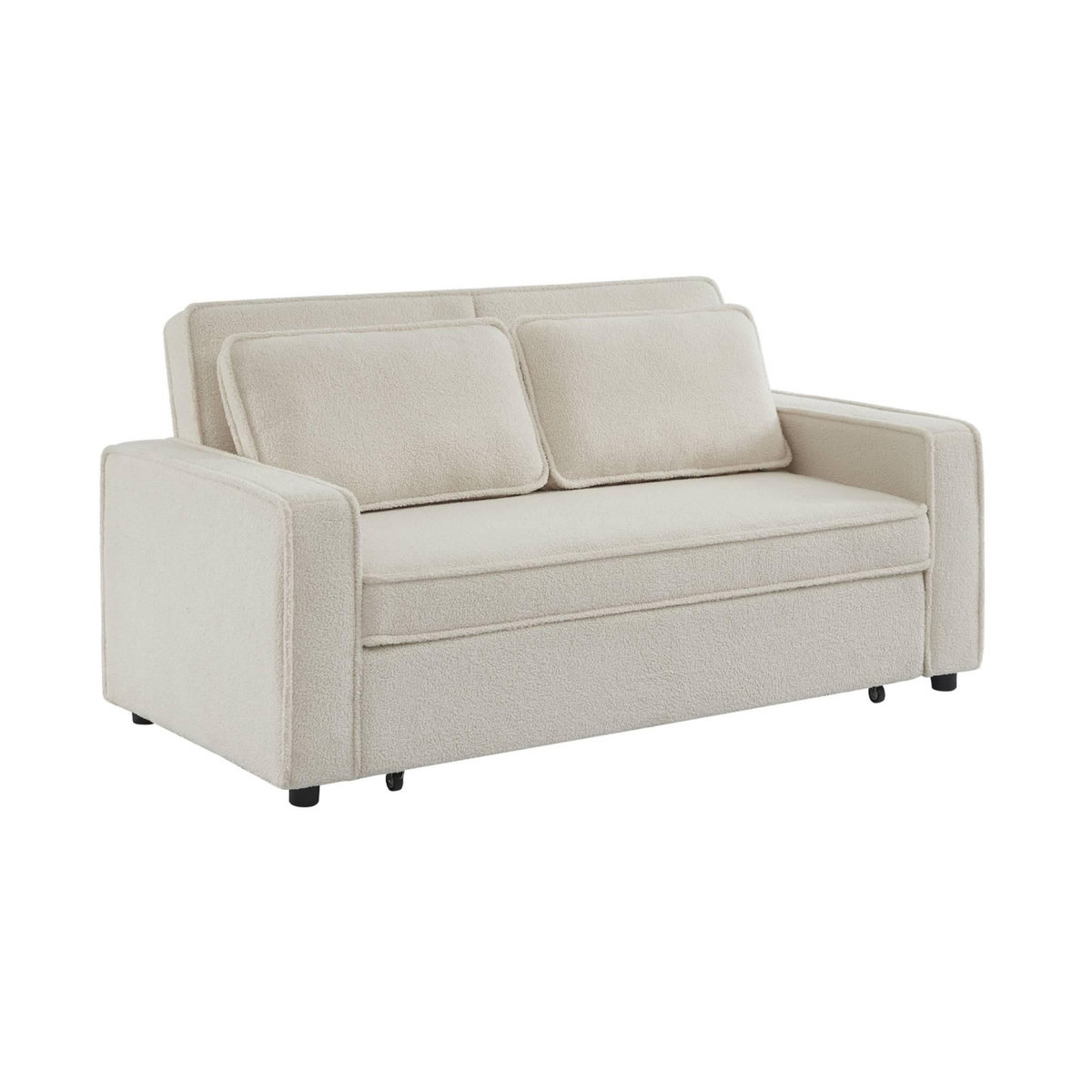 SWEEEK Canapé convertible 3 places bouclette blanc crème