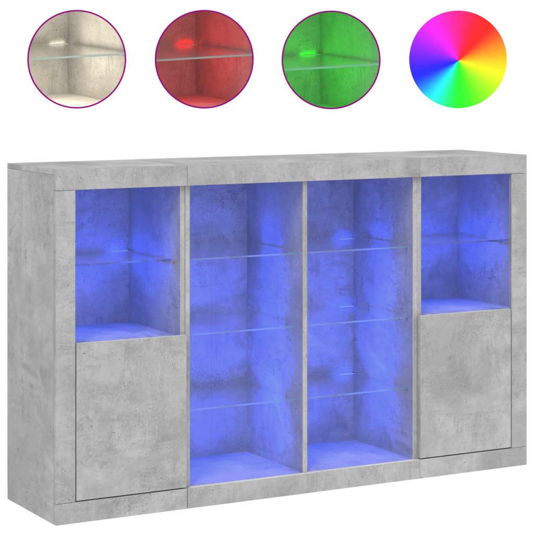 Voir la diapositive 2 : VIDAXL Buffets avec lumieres LED 3 pcs gris beton bois d'ingenierie
