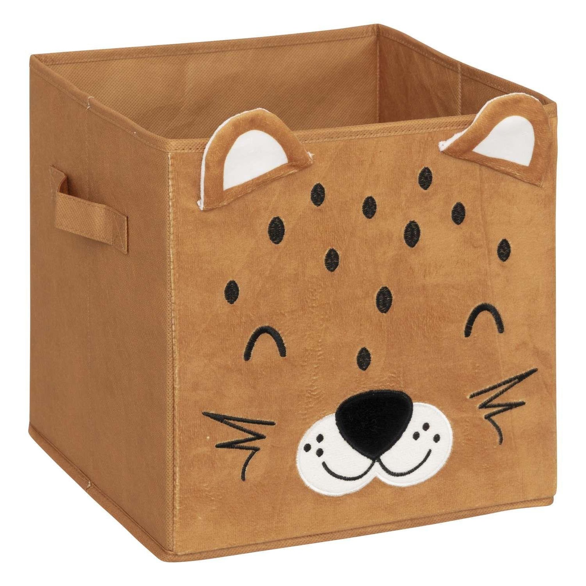 Voir la diapositive 3 : TOILINUX Lot de 2 boîtes de rangement enfant tigre en velours JOEY - L.29 x l.29 x H.29 cm - Marron