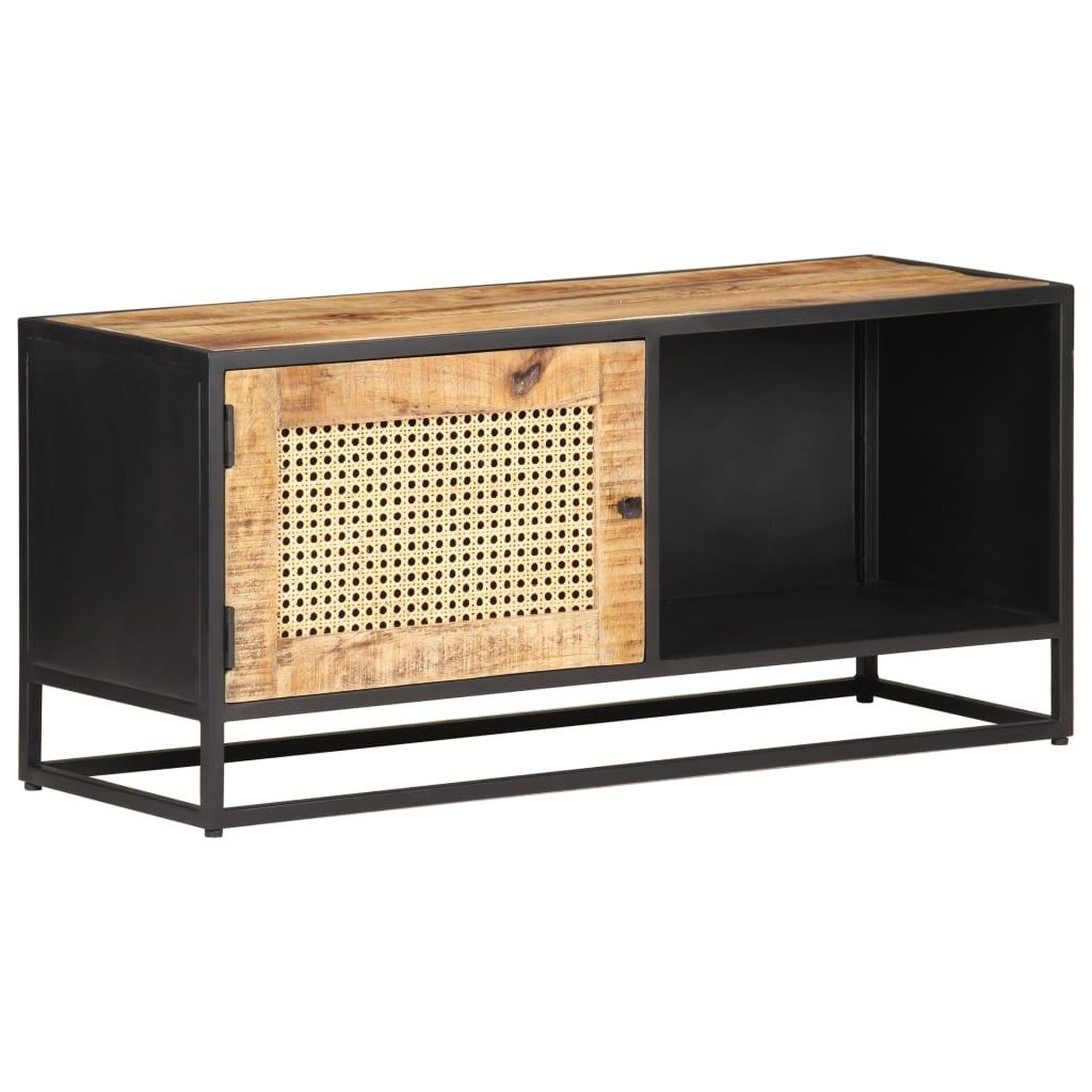 VIDAXL Meuble tv 90x30x40 cm bois de manguier brut et canne naturelle