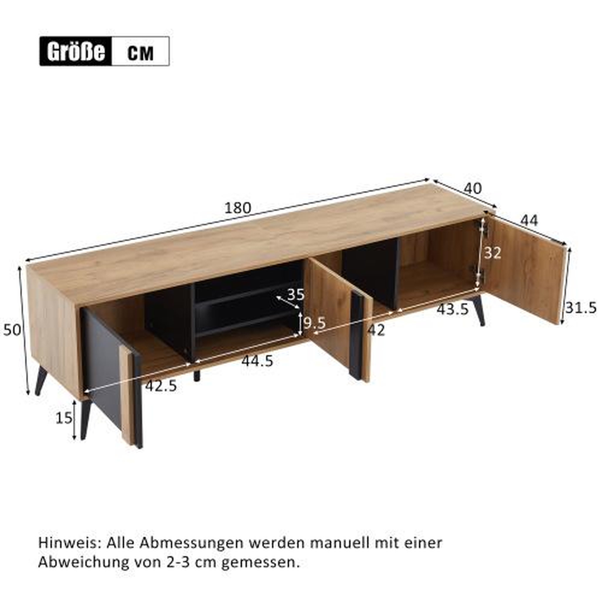 Voir la diapositive 3 : MERAX Meuble tv naturel+noir 180 cm panneau de particules